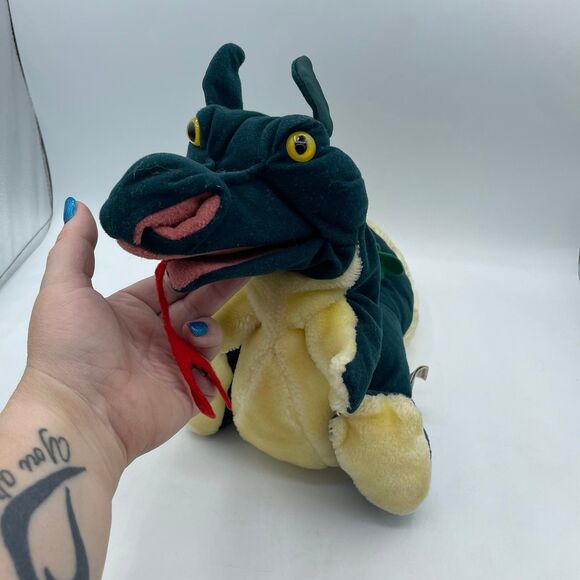 Folkmanis Green Fire Breathing Full Body Dragon Plush Hand Furry Folk Puppet - Picture 10 of 10